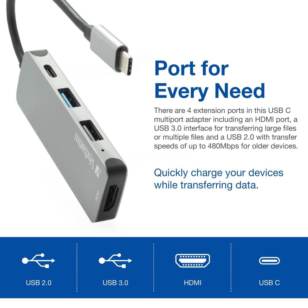 Verbatim Hub USB-C Adapter and Monster HDMI Cable 4k Ultra HD with Ethernet Cord